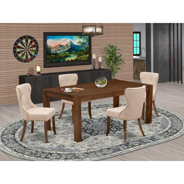 East West Furniture 5 Piece Lismore Dining Room Set - Sand Blasting Antique Walnut LMSI5-N8-04 - main